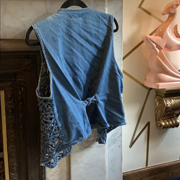 Vintage latticework denim vest Spring trendy sizeL - Picture 5 of 6